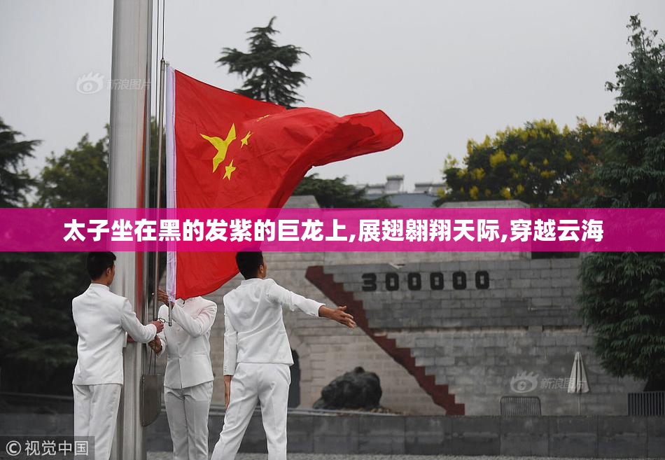 太子坐在黑的发紫的巨龙上,展翅翱翔天际,穿越云海